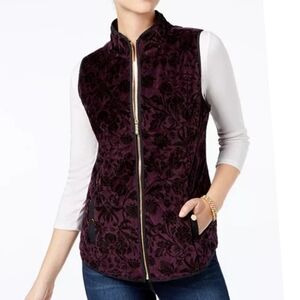 Charter Club Crushed Velvet Quilted Dark Floral Vest Fall Goth Collar Women Med